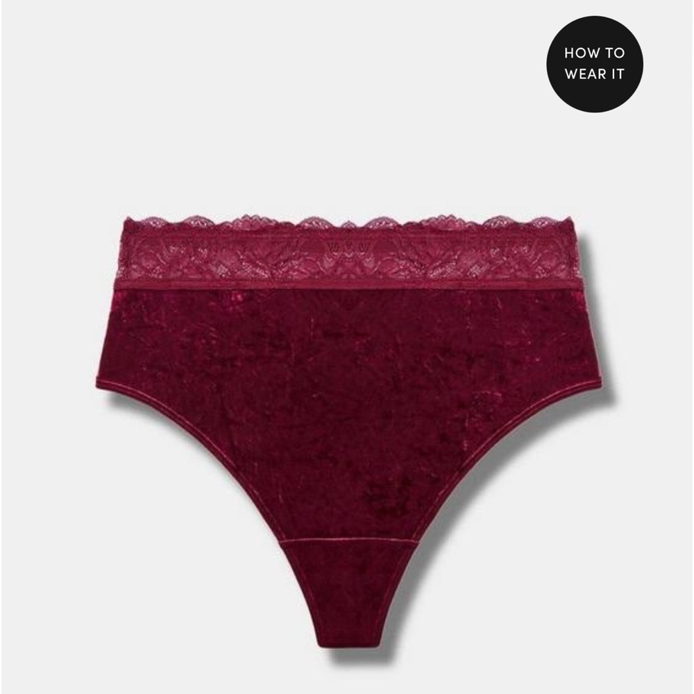 Torrid Crushed Velour Lace Triangle Bralette & Thong Panty - Picture 2 of 3